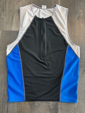 TYR Men's Sleeveless Cycling Tri Top - L- Blue/Black/White, GUC